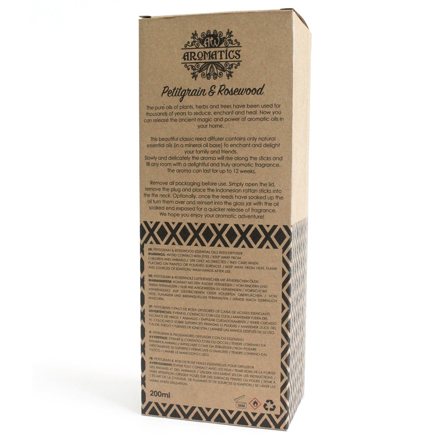 200ml Petitgrain & Rosewood Premium Essential Oil Reed Diffuser